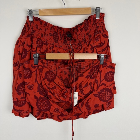 Anthropologie Two-Piece Set Beaded Bandeau Tie Front Top & Smocked Mini Skirt XL - Picture 4 of 11